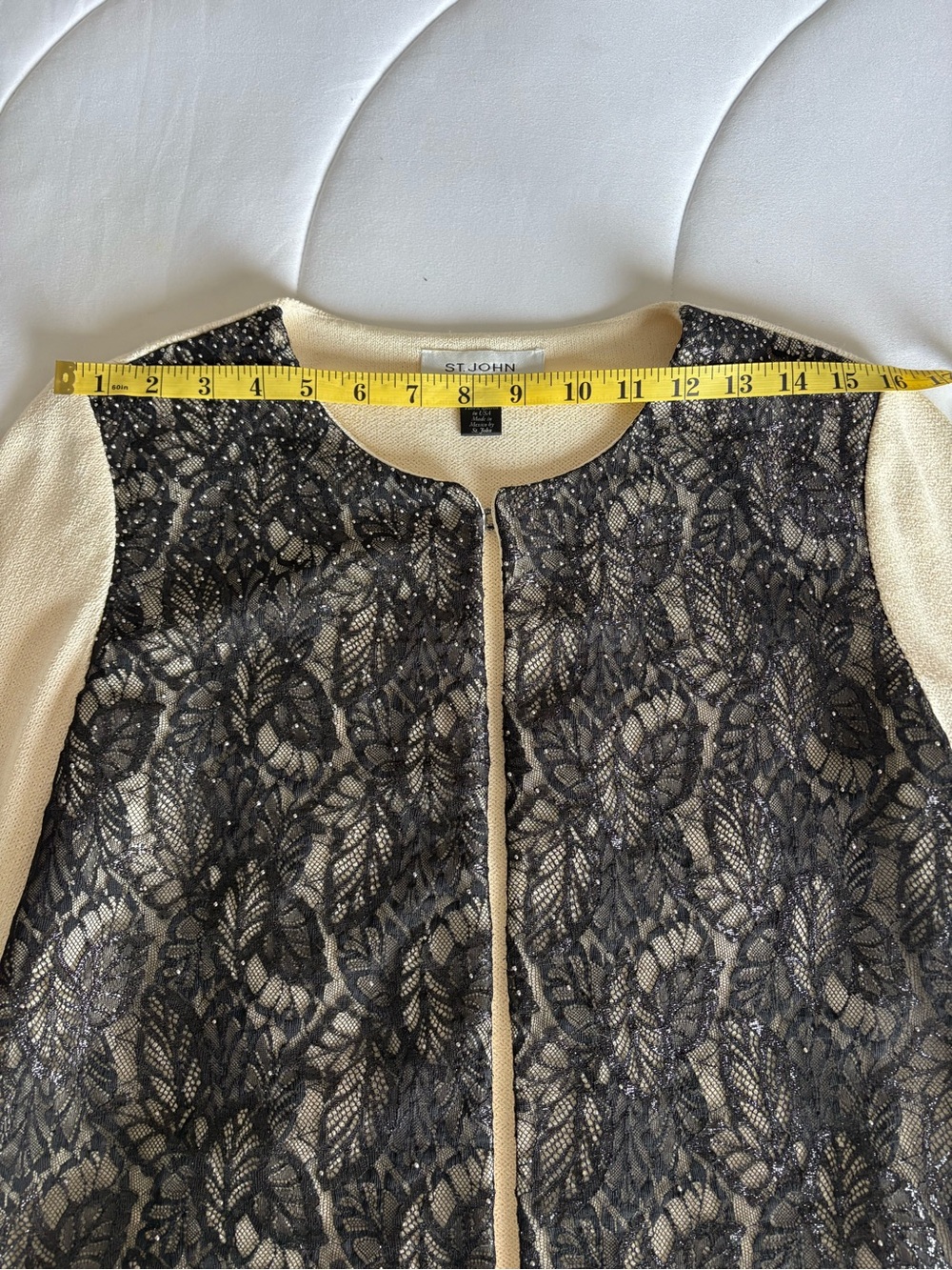 St. John Cream and Black Lace Front Knit Cardigan - Picture 4 of 11